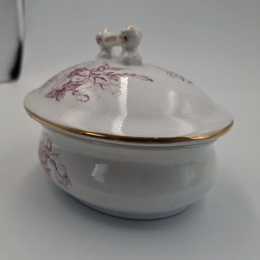 Antique J & E Mayer Stone China Mulberry Transferware Lidded‎ Soap Dish / Vanity